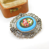 Italian .800 Silver Micro-Mosaic Floral Brooch Pin Antique c1920 Art Deco