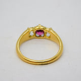 Victorian 18ct Yellow Gold, Pink Topaz & 0.2ct Diamond Boat Ring Antique c1880