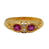 Edwardian 18ct Yellow Gold, Ruby & Diamond Boat Ring Antique 1908 Chester