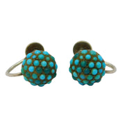 19th Century Austro-Hungarian Sterling Silver Turquoise Screw-Back Earrings c1890
