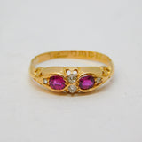 Edwardian 18ct Yellow Gold, Ruby & Diamond Boat Ring Antique 1908 Chester