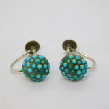 19th Century Austro-Hungarian Sterling Silver Turquoise Screw-Back Earrings c1890