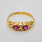 Edwardian 18ct Yellow Gold, Ruby & Diamond Boat Ring Antique 1908 Chester