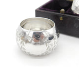 Boxed Pair of Victorian Sterling Silver Floral Napkin Rings 1881 Birmingham
