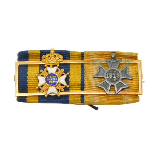 19th Century 18ct Gold Romanian Military & Iron Cross Medal Ribbon Bar Antique