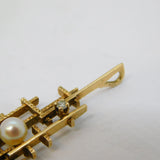 10ct Yellow Gold Brutalist Diamond, Peridot, Pearl Pendant Vintage c1970