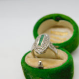 Art Deco 18ct Gold, Baguette Cut Emerald & Diamond Cocktail Ring Antique c1920