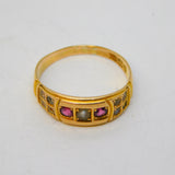 Victorian 15ct Yellow Gold, Ruby & Seed Pearl Boat Ring Antique 1897 Birmingham
