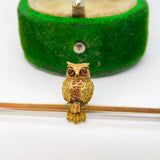 Victorian 9ct Bi-Colour Gold Perched Owl Sweetheart Brooch Antique c1890