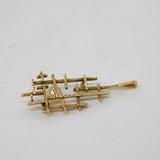 10ct Yellow Gold Brutalist Diamond, Peridot, Pearl Pendant Vintage c1970