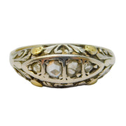 George III 9ct Yellow Gold & Silver Set Old-Cut Diamond Boat Ring Antique c1780