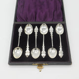 Boxed Set Victorian Sterling Silver Floral Teaspoons 1876 Birmingham Antique