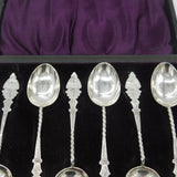 Boxed Set Victorian Sterling Silver Floral Teaspoons 1876 Birmingham Antique