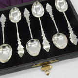 Boxed Set Victorian Sterling Silver Floral Teaspoons 1876 Birmingham Antique