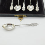 Boxed Set Victorian Sterling Silver Floral Teaspoons 1876 Birmingham Antique