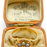 Victorian 15ct Gold, Seed Pearl, Rose Cut Diamond & Black Enamel Floral Ring c1860
