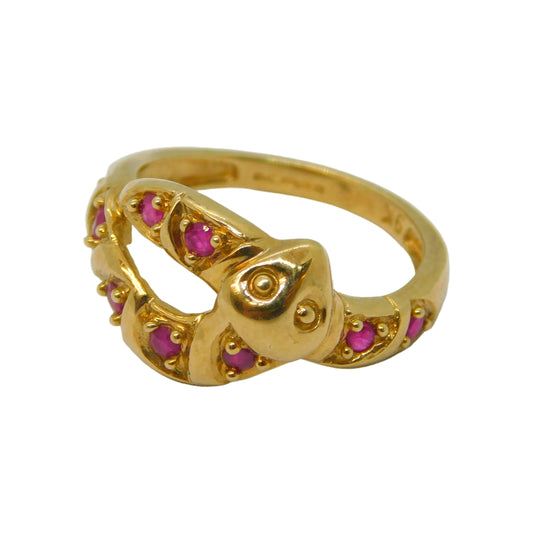 9ct Yellow Gold Ruby Set Snake or Serpent Dress Ring Vintage 2003 Birmingham