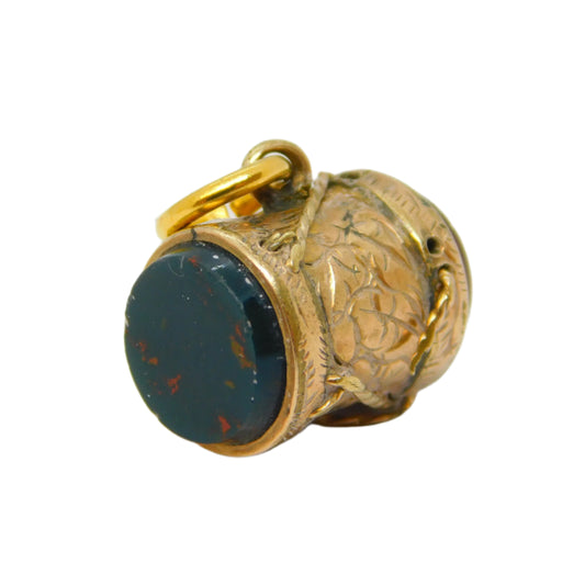 Victorian 9ct Rose Gold, Carnelian, Bloodstone Drum Form Charm Antique c1880