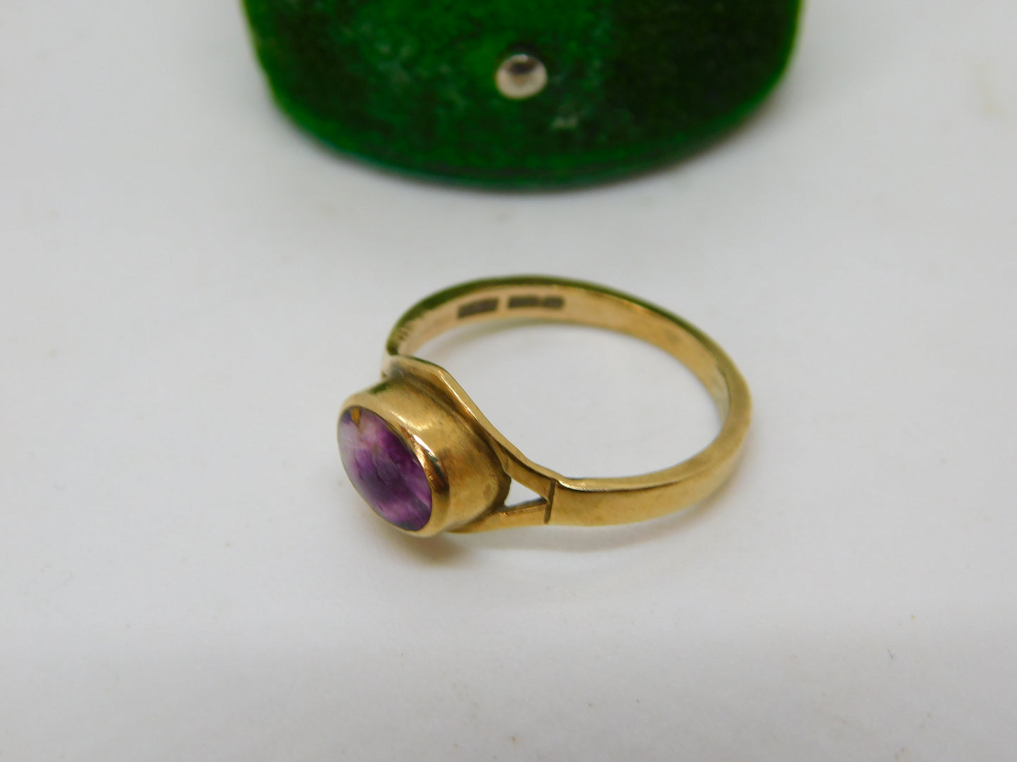 9ct Yellow Gold & Cabochon Derbyshire Blue John Band Ring Vintage c1980