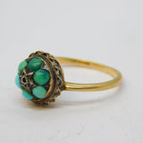Victorian 9ct Yellow Gold & Turquoise Set Floral Target Ring Antique c1860