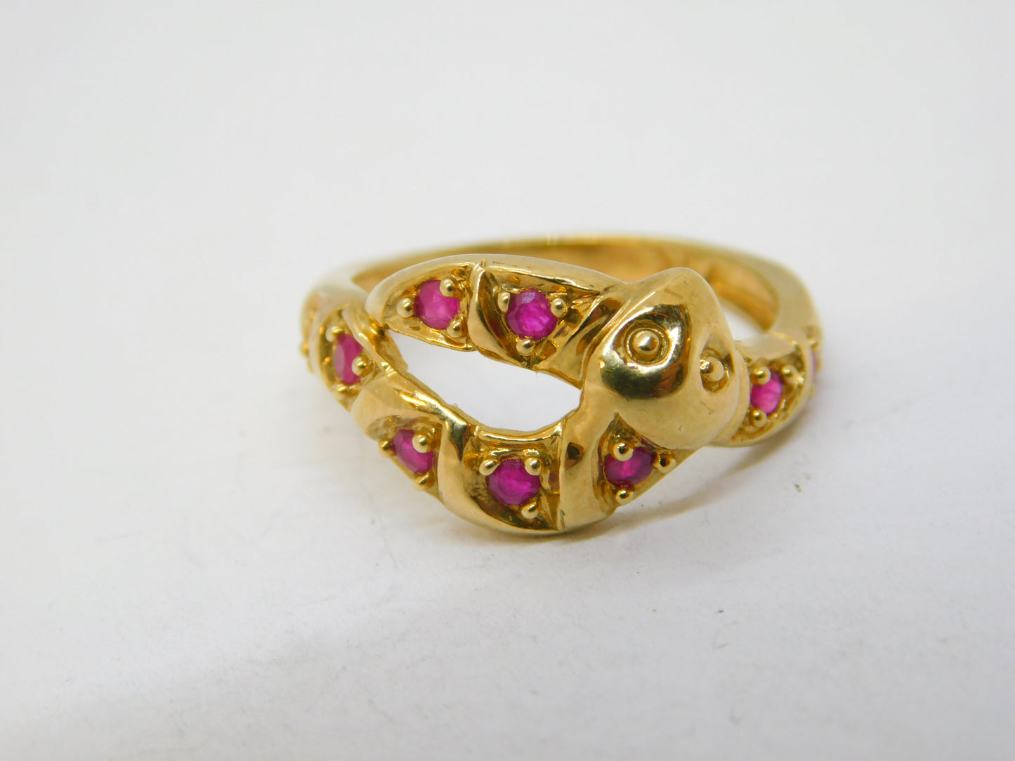 9ct Yellow Gold Ruby Set Snake or Serpent Dress Ring Vintage 2003 Birmingham