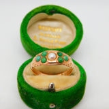 Edwardian 9ct Rose Gold, Turquoise & Pearl Floral Boat Ring Antique 1909 Chester