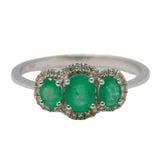 18ct White Gold, Three-Stone Emerald & Diamond Dress Ring Vintage c1990