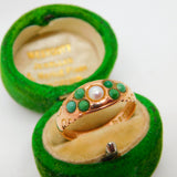 Edwardian 9ct Rose Gold, Turquoise & Pearl Floral Boat Ring Antique 1909 Chester