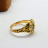 Victorian 15ct Gold, Seed Pearl, Rose Cut Diamond & Black Enamel Floral Ring c1860