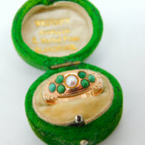 Edwardian 9ct Rose Gold, Turquoise & Pearl Floral Boat Ring Antique 1909 Chester