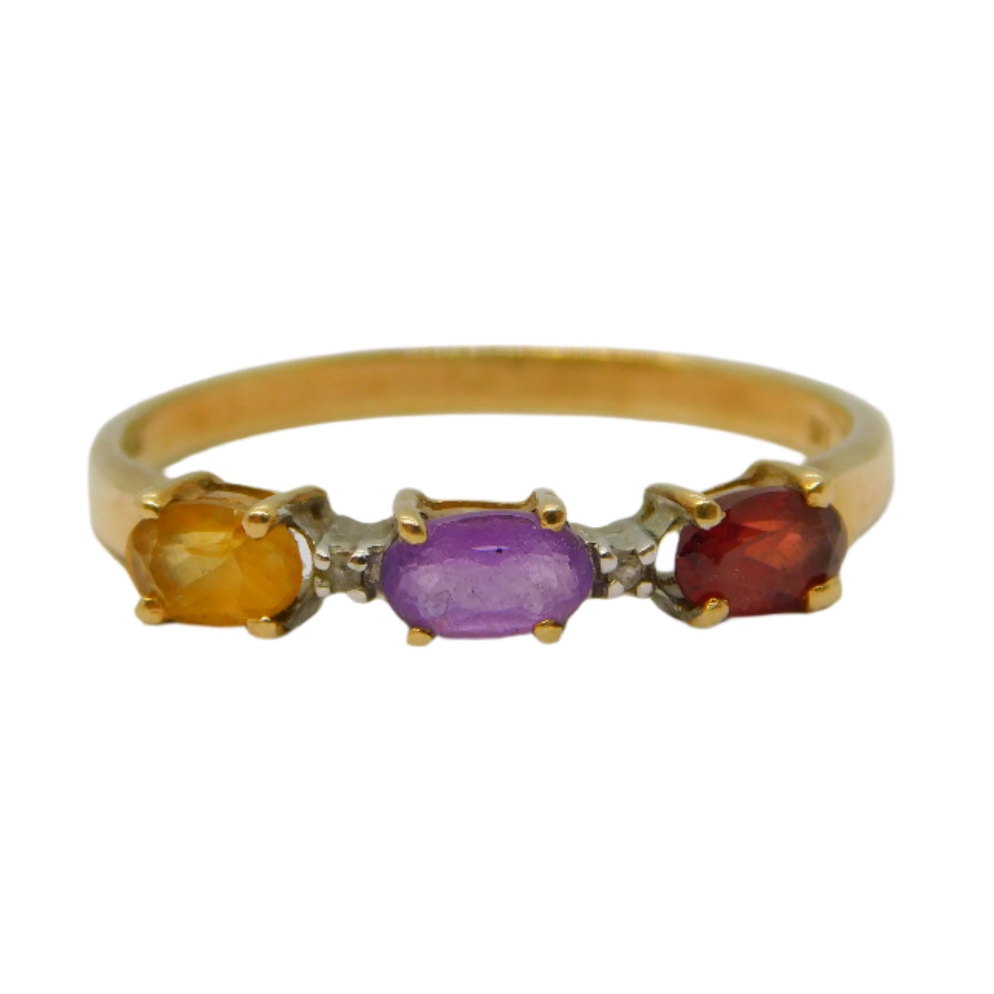 9ct Yellow Gold, Garnet, Amethyst, Citrine, Diamond Dress Ring Vintage 1996 London