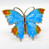 Art Deco Sterling Silver Guilloche Enamel Butterfly Brooch Antique c1920s