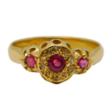 Edwardian 18ct Yellow Gold, Ruby & Diamond Floral Dress Ring Antique 1910 Chester
