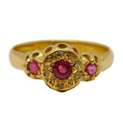 Edwardian 18ct Yellow Gold, Ruby & Diamond Floral Dress Ring Antique 1910 Chester