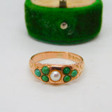 Edwardian 9ct Rose Gold, Turquoise & Pearl Floral Boat Ring Antique 1909 Chester