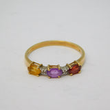 9ct Yellow Gold, Garnet, Amethyst, Citrine, Diamond Dress Ring Vintage 1996 London