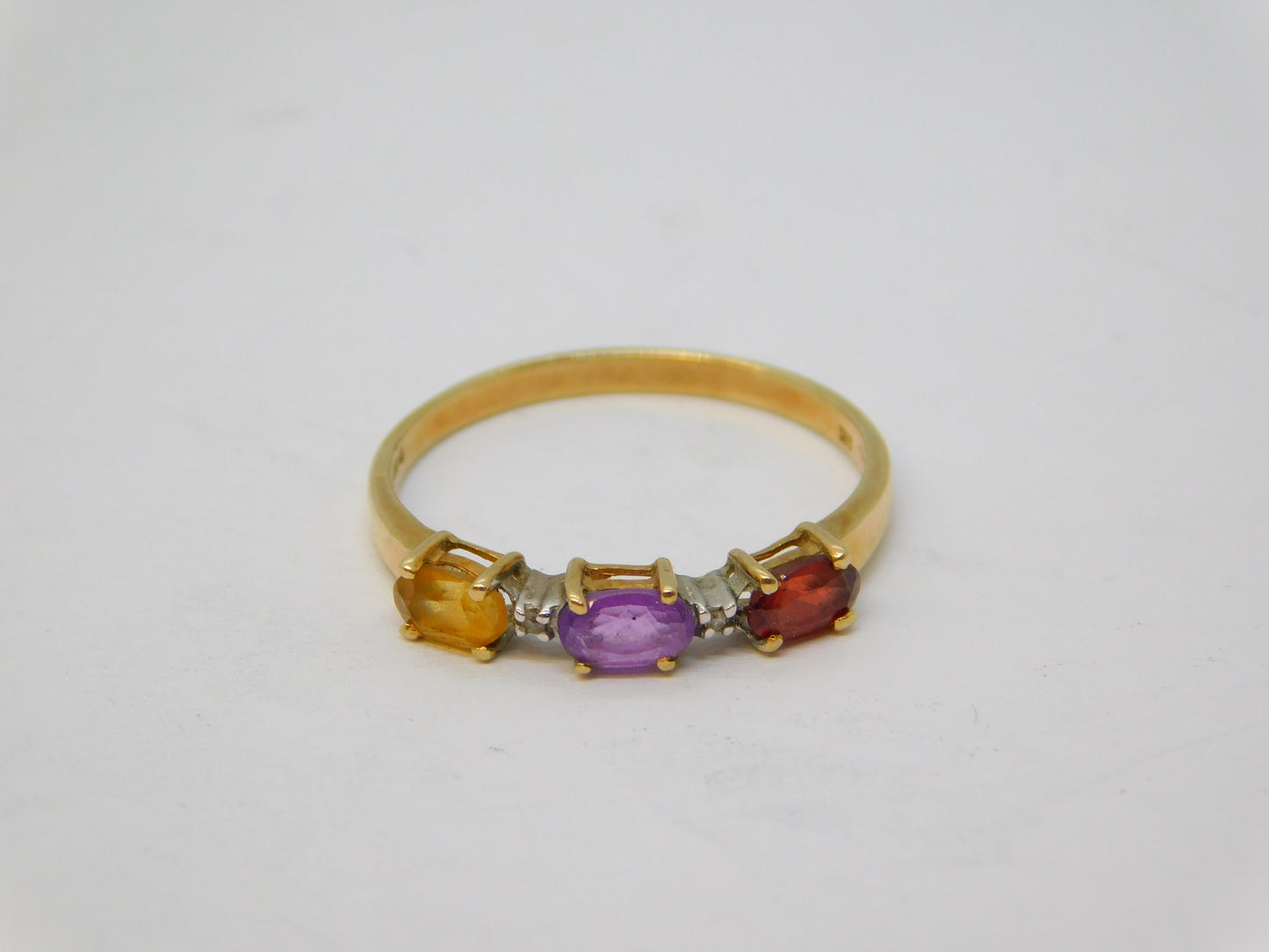 9ct Yellow Gold, Garnet, Amethyst, Citrine, Diamond Dress Ring Vintage 1996 London