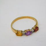 9ct Yellow Gold, Garnet, Amethyst, Citrine, Diamond Dress Ring Vintage 1996 London