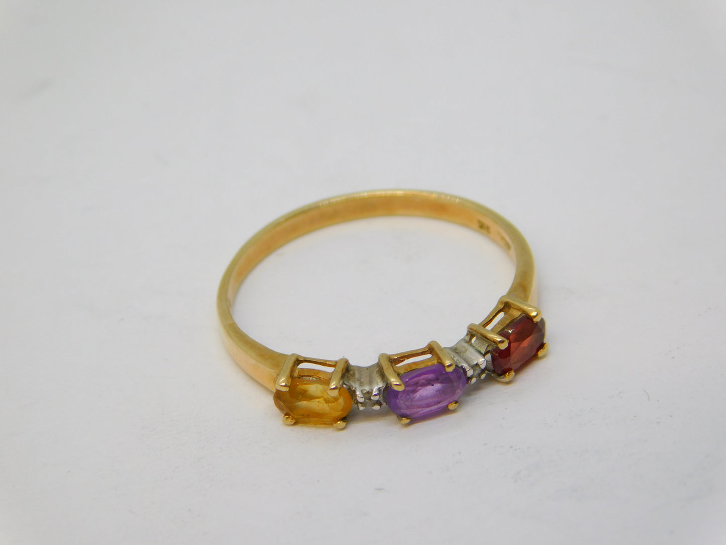 9ct Yellow Gold, Garnet, Amethyst, Citrine, Diamond Dress Ring Vintage 1996 London