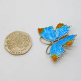 Art Deco Sterling Silver Guilloche Enamel Butterfly Brooch Antique c1920s