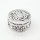 Indian Victorian Sterling Silver Large Trinket Box Rural Embossed Scenes c1890