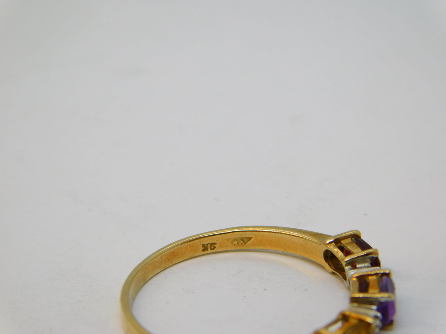 9ct Yellow Gold, Garnet, Amethyst, Citrine, Diamond Dress Ring Vintage 1996 London