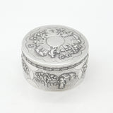 Indian Victorian Sterling Silver Large Trinket Box Rural Embossed Scenes c1890