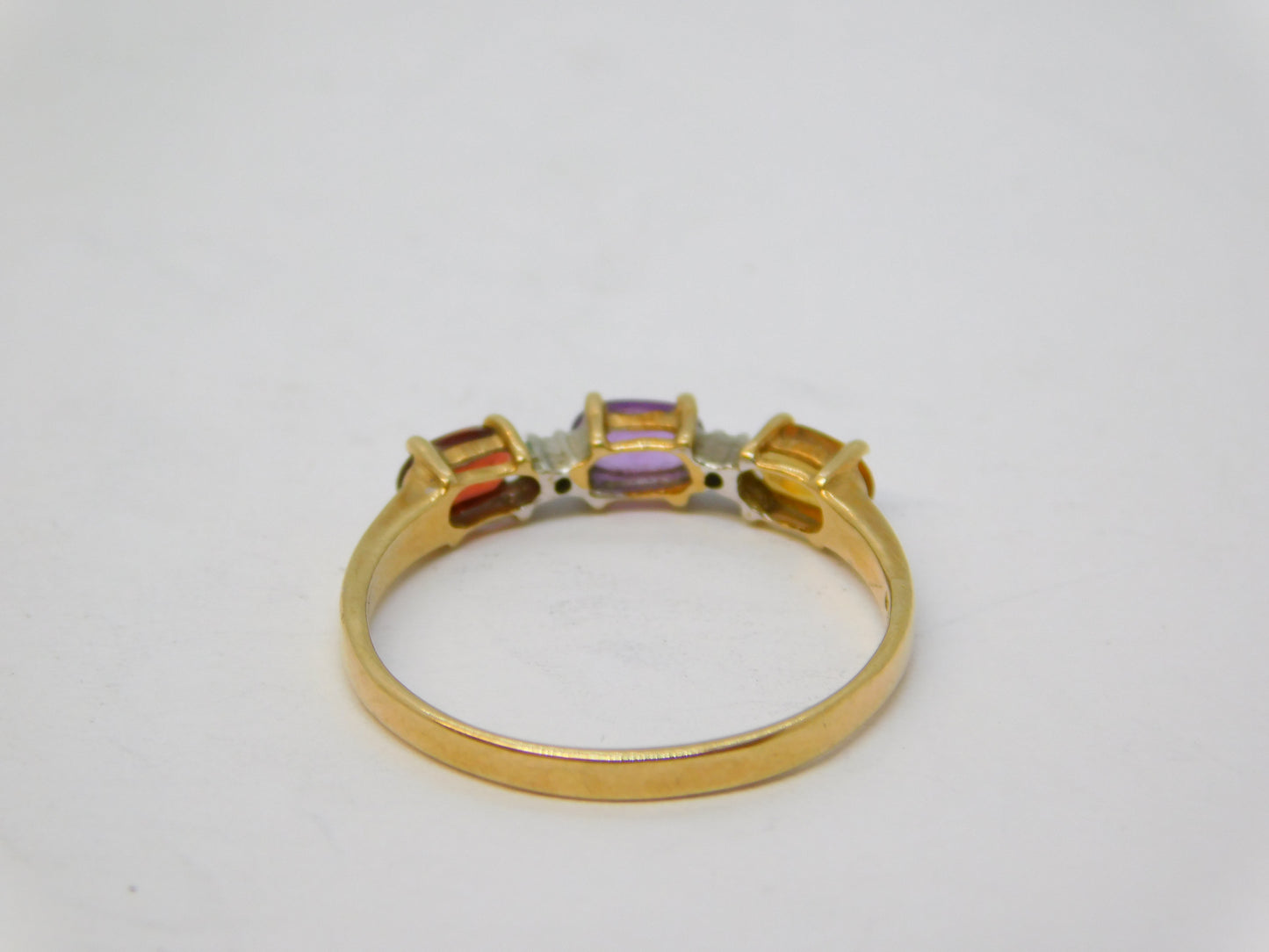 9ct Yellow Gold, Garnet, Amethyst, Citrine, Diamond Dress Ring Vintage 1996 London
