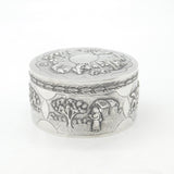 Indian Victorian Sterling Silver Large Trinket Box Rural Embossed Scenes c1890