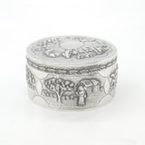 Indian Victorian Sterling Silver Large Trinket Box Rural Embossed Scenes c1890