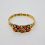 Victorian 15ct Gold, Coral, Seed Pearl Mourning Ring 'Anna, 1870' Antique