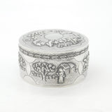 Indian Victorian Sterling Silver Large Trinket Box Rural Embossed Scenes c1890