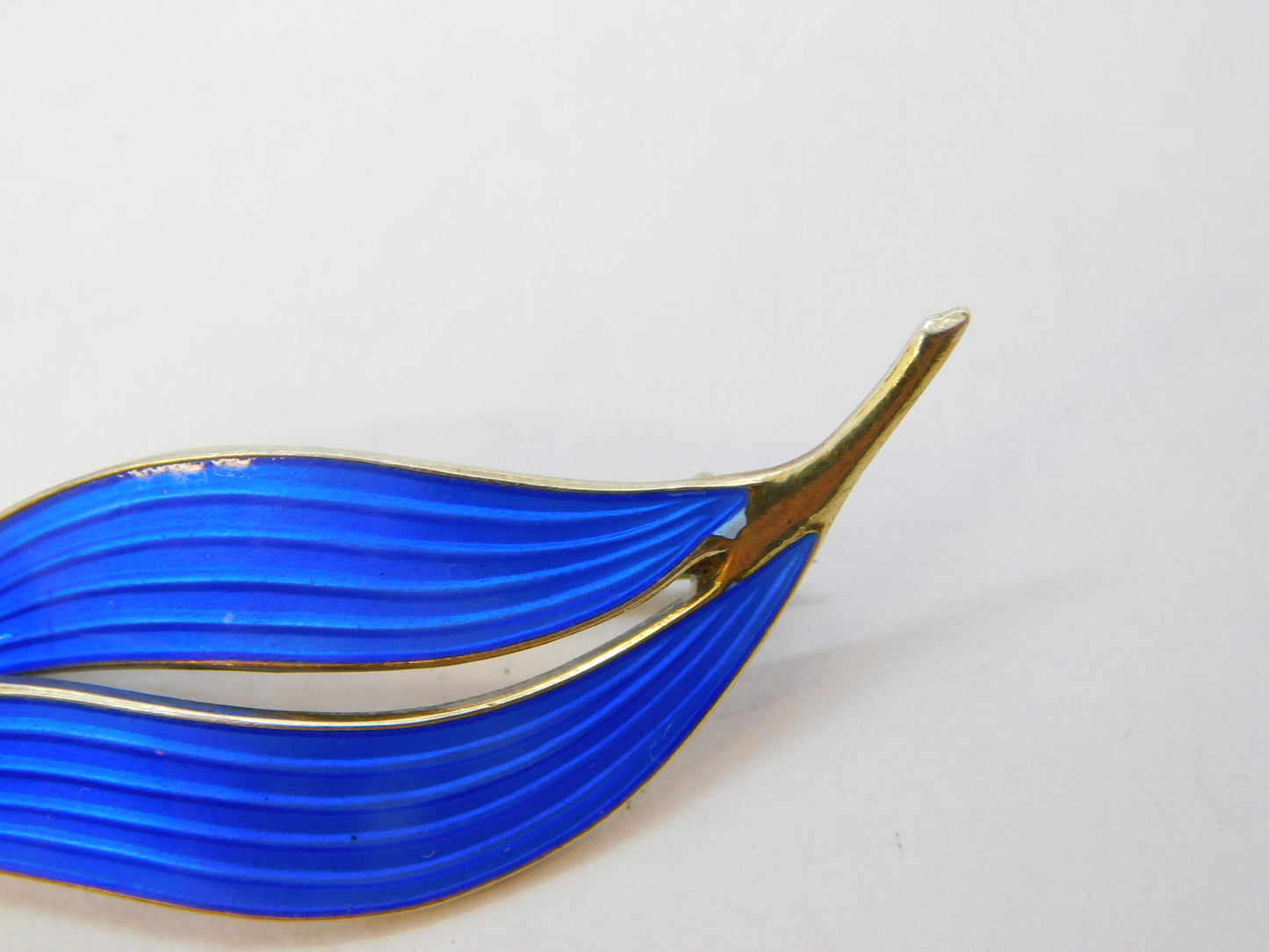 Aksel Holmsen Norway Sterling Silver Blue Enamel Leaf Brooch Antique c1930