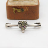 Victorian Sterling Silver, Ruby & Paste Set Fox Mask Stock Pin Brooch Antique